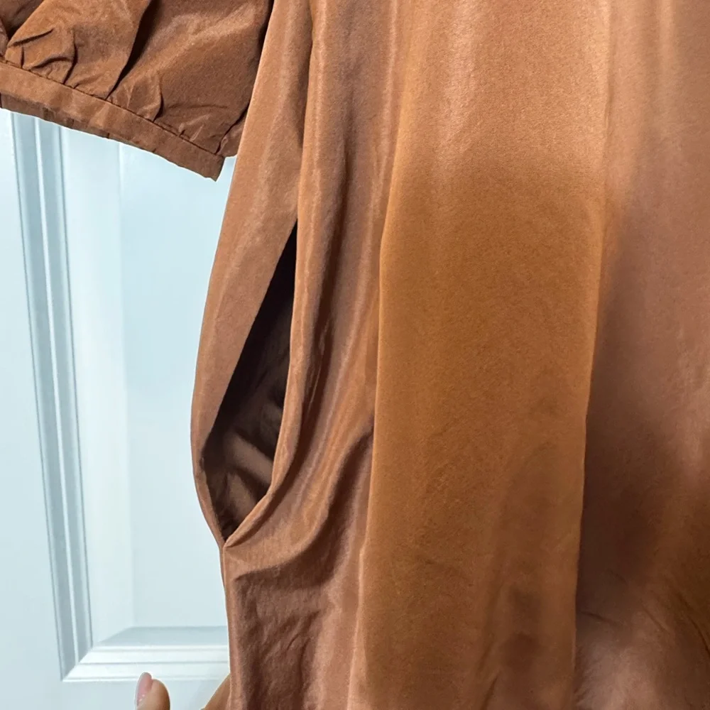 Zara Brown Midi Dress with Puff Sleeves - Picture 8 of 9